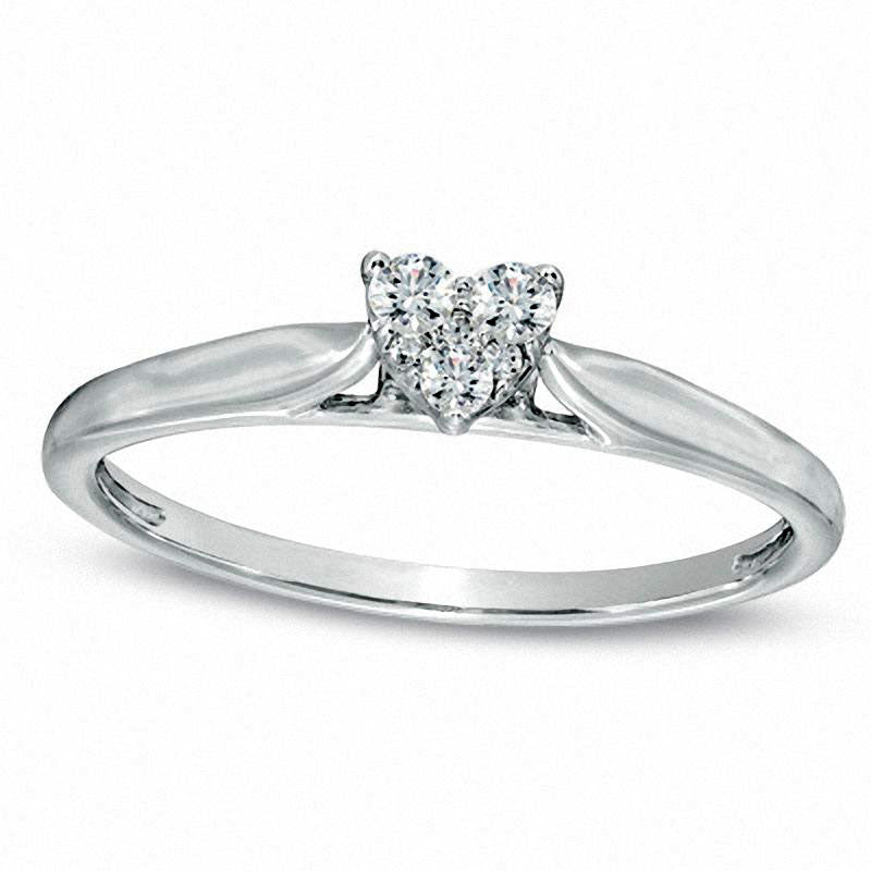 0.10 CT. T.W. Natural Diamond Heart Cluster Promise Ring in Solid 10K White Gold