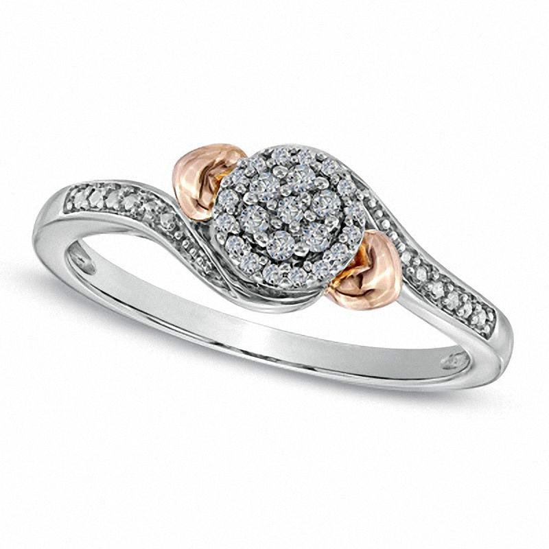 0.10 CT. T.W. Natural Diamond Cluster Promise Ring with Heart Accents in Two-Tone Sterling Silver