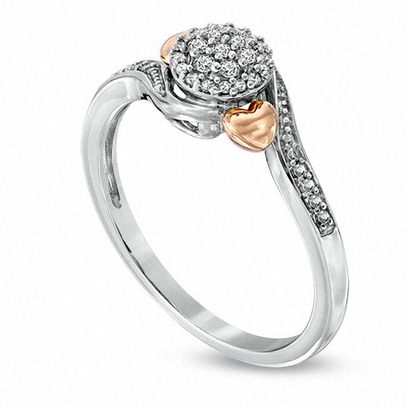 0.10 CT. T.W. Natural Diamond Cluster Promise Ring with Heart Accents in Two-Tone Sterling Silver