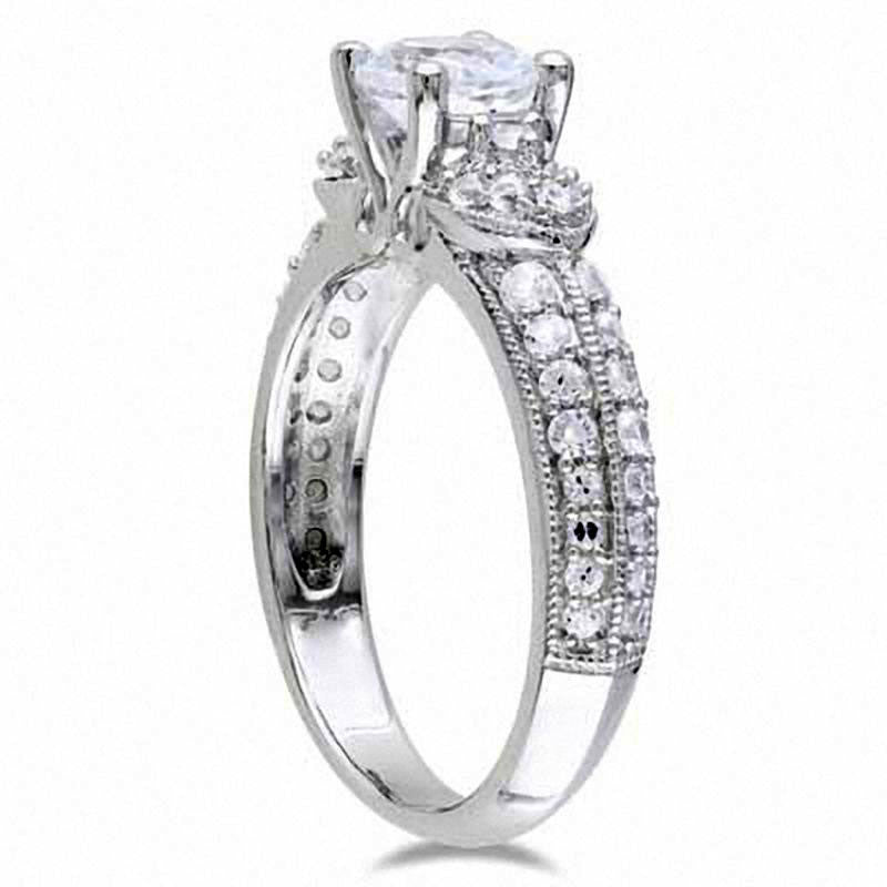 6.0mm Lab-Created White Sapphire Engagement Ring in Sterling Silver