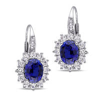 Oval Lab-Created Blue and White Sapphire with Diamond Accent Earrings in Sterling Silver