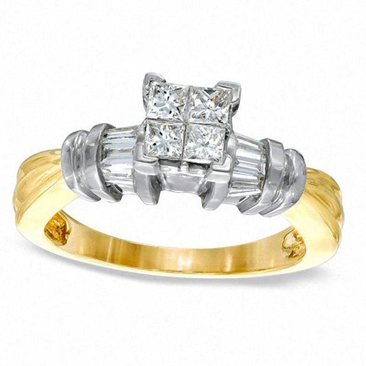 0.50 CT. T.W. Quad Princess-Cut Natural Diamond Engagement Ring in Solid 14K Gold