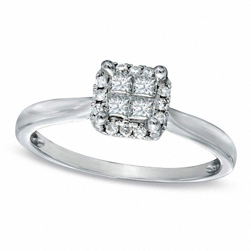 0.25 CT. T.W. Quad Princess-Cut Natural Diamond Frame Engagement Ring in Solid 10K White Gold