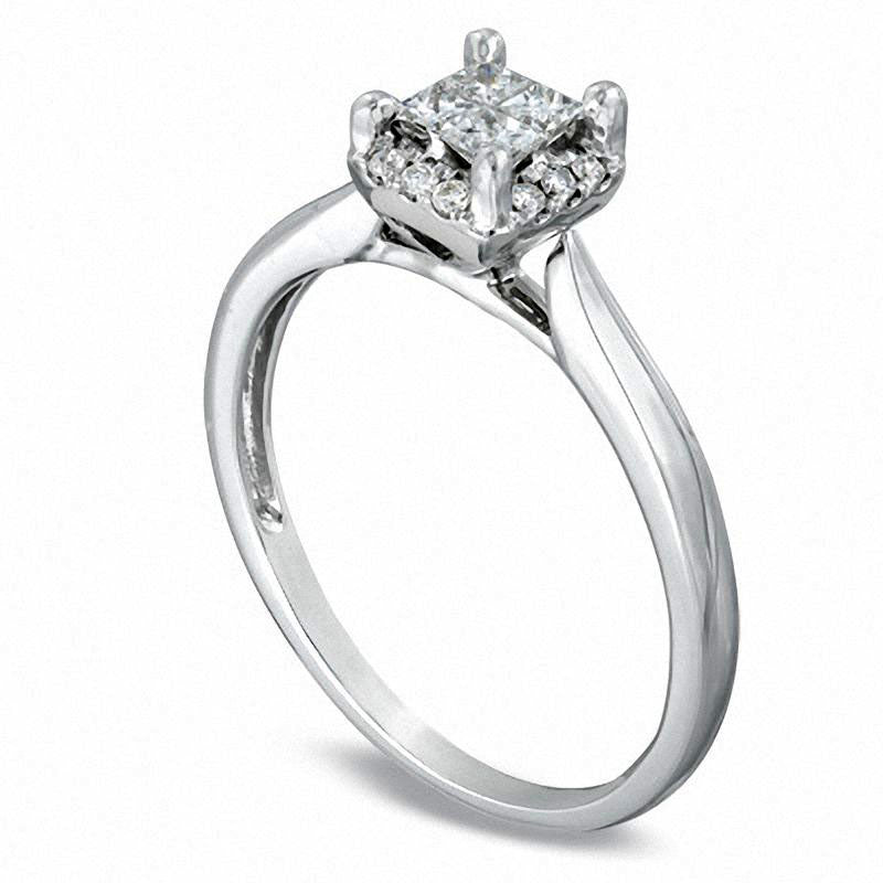 0.25 CT. T.W. Quad Princess-Cut Natural Diamond Frame Engagement Ring in Solid 10K White Gold