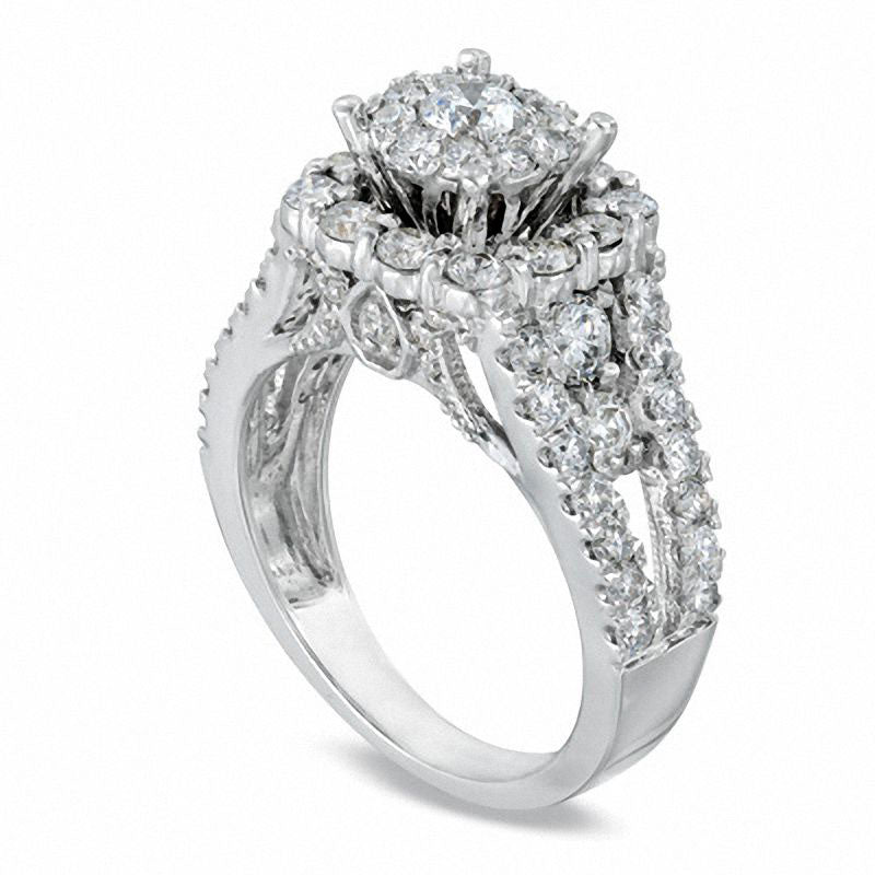 2.0 CT. T.W. Natural Diamond Split Shank Engagement Ring in Solid 14K White Gold