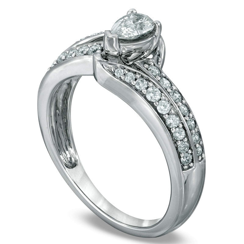 0.63 CT. T.W. Pear-Shaped Natural Diamond Bypass Engagement Ring in Solid 14K White Gold