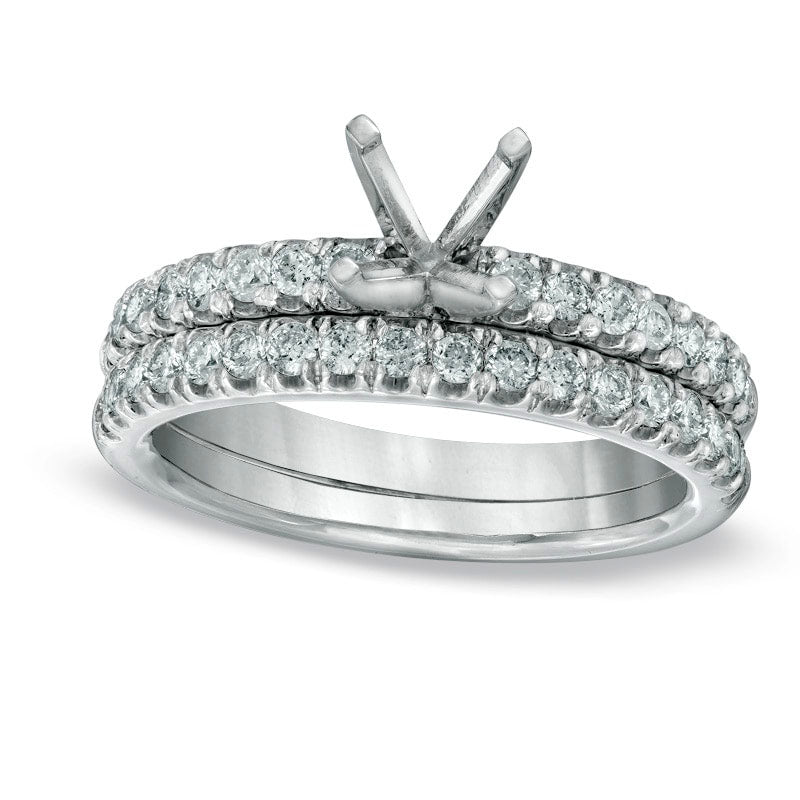 0.63 CT. T.W. Natural Diamond Semi-Mount Bridal Engagement Ring Set in Solid 14K White Gold