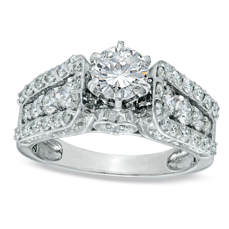 2.0 CT. T.W. Natural Diamond Buckle-Style Engagement Ring in Solid 14K White Gold