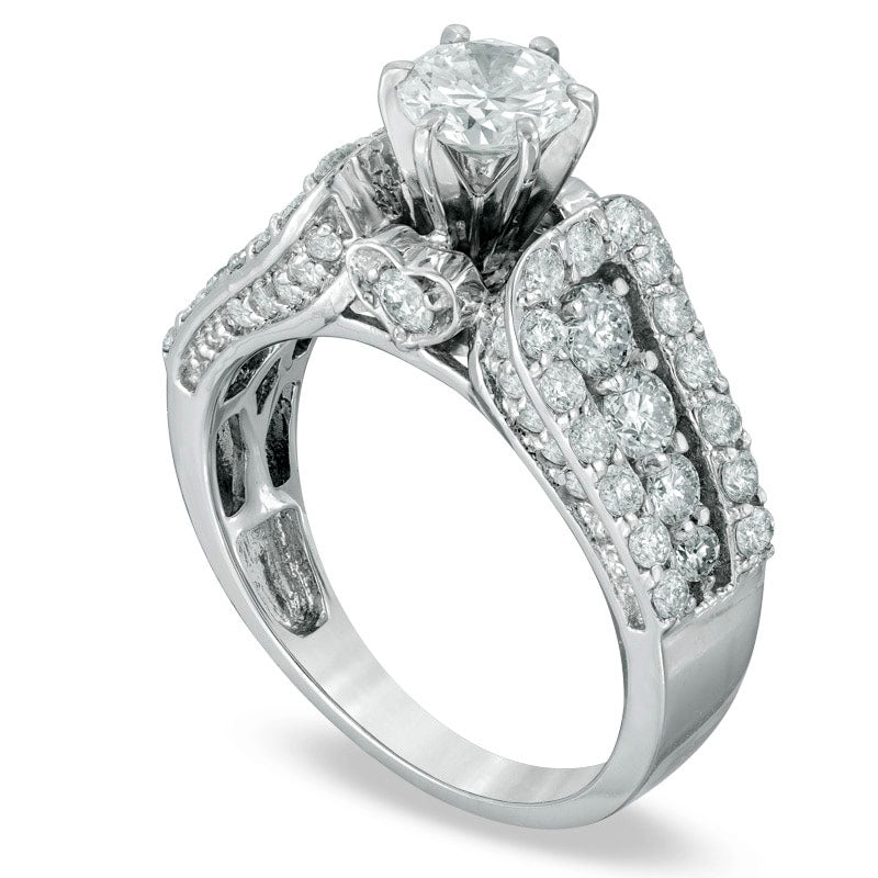 2.0 CT. T.W. Natural Diamond Buckle-Style Engagement Ring in Solid 14K White Gold