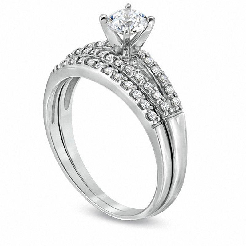 0.63 CT. T.W. Natural Diamond Split Shank Bridal Engagement Ring Set in Solid 14K White Gold