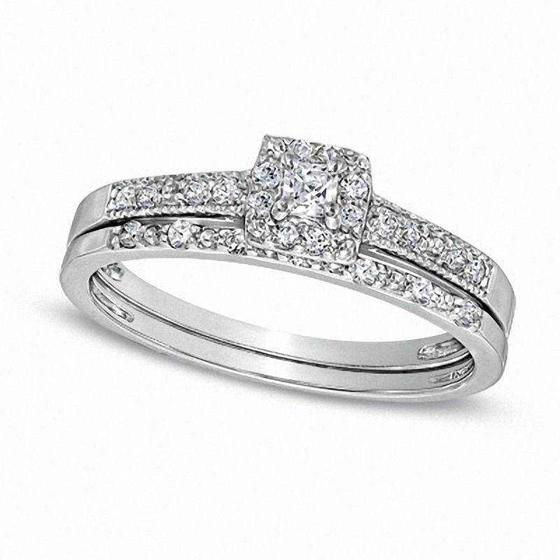 0.25 CT. T.W. Princess-Cut Natural Diamond Frame Bridal Engagement Ring Set in Sterling Silver