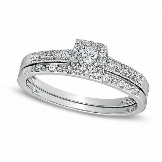 0.25 CT. T.W. Princess-Cut Natural Diamond Frame Bridal Engagement Ring Set in Sterling Silver