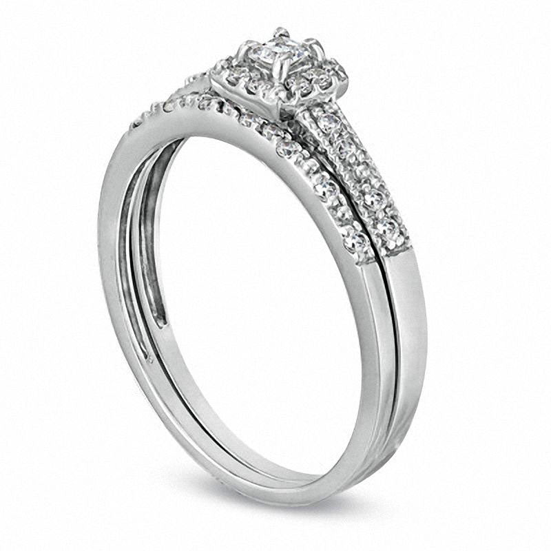 0.25 CT. T.W. Princess-Cut Natural Diamond Frame Bridal Engagement Ring Set in Sterling Silver