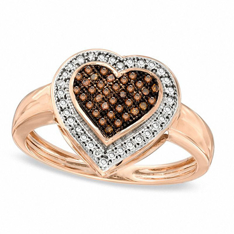 0.20 CT. T.W. Enhanced Cognac and White Natural Diamond Heart Ring in Solid 10K Rose Gold