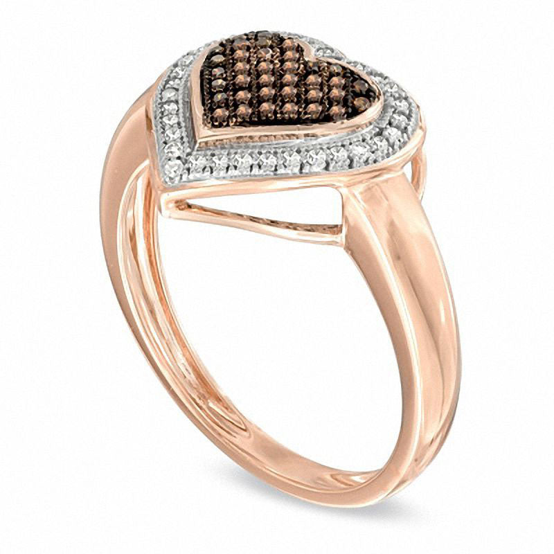 0.20 CT. T.W. Enhanced Cognac and White Natural Diamond Heart Ring in Solid 10K Rose Gold