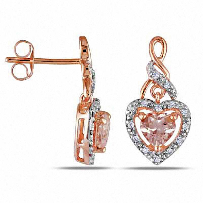 5.0mm Heart-Shaped Morganite and 0.13 CT. T.W. Diamond Earrings in 10K Rose Gold