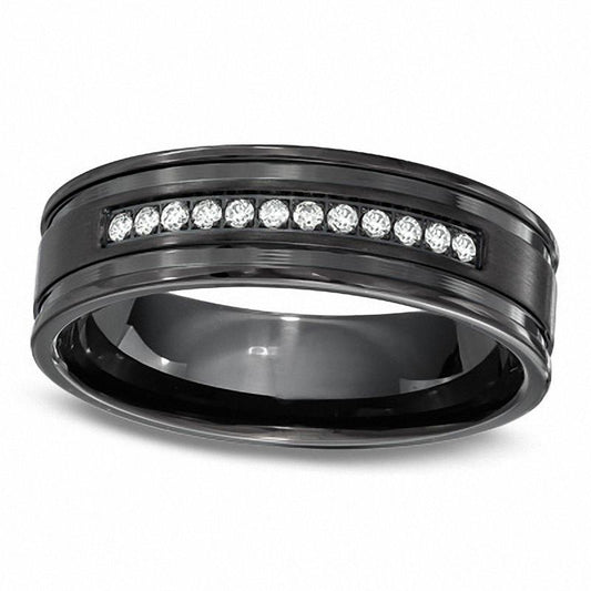 Men's 0.13 CT. T.W. Natural Diamond Wedding Band in Black Stainless Steel