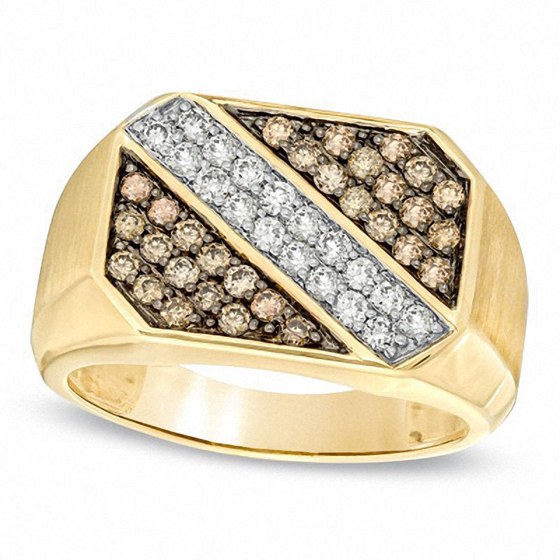 Men's 1.0 CT. T.W. Enhanced Champagne and White Natural Diamond Ring in Solid 10K Yellow Gold