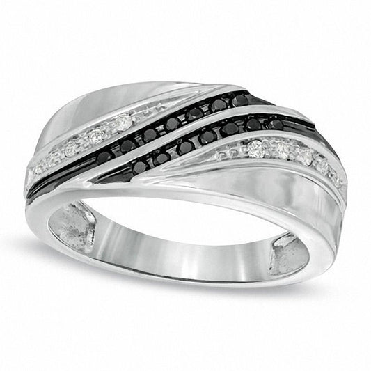 Men's 0.20 CT. T.W. Enhanced Black and White Natural Diamond Ring in Solid 10K White Gold