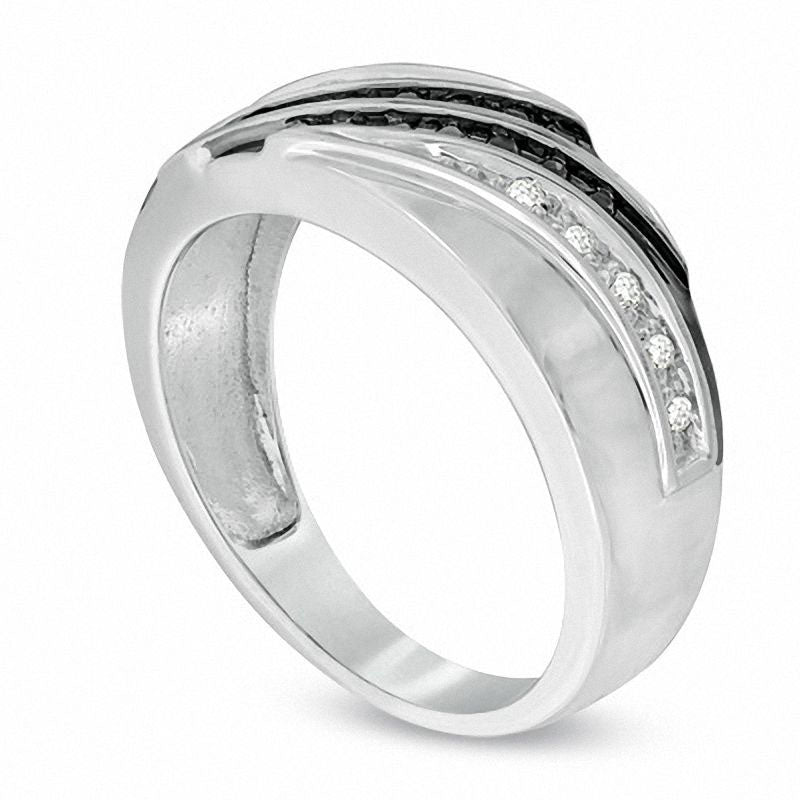 Men's 0.20 CT. T.W. Enhanced Black and White Natural Diamond Ring in Solid 10K White Gold