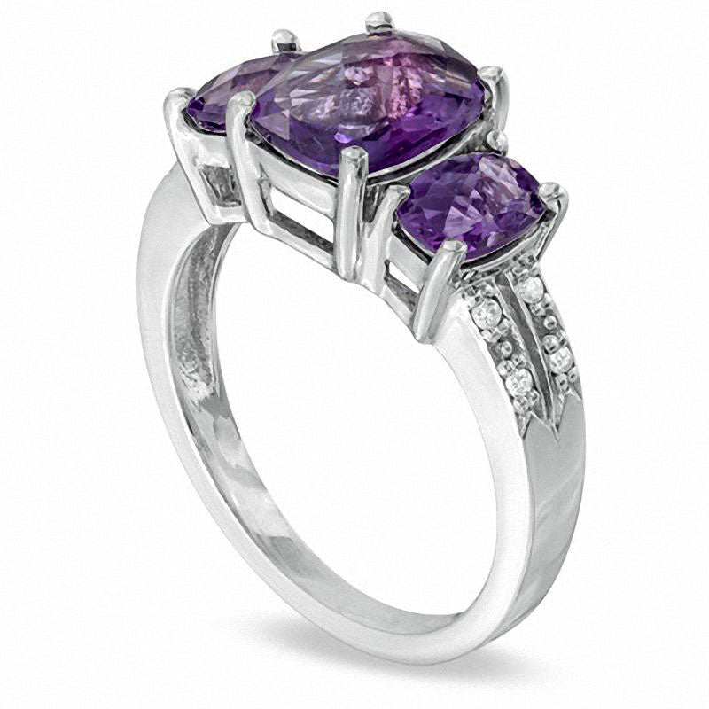 Cushion-Cut Amethyst and Natural Diamond Accent Ring in Solid 10K White Gold