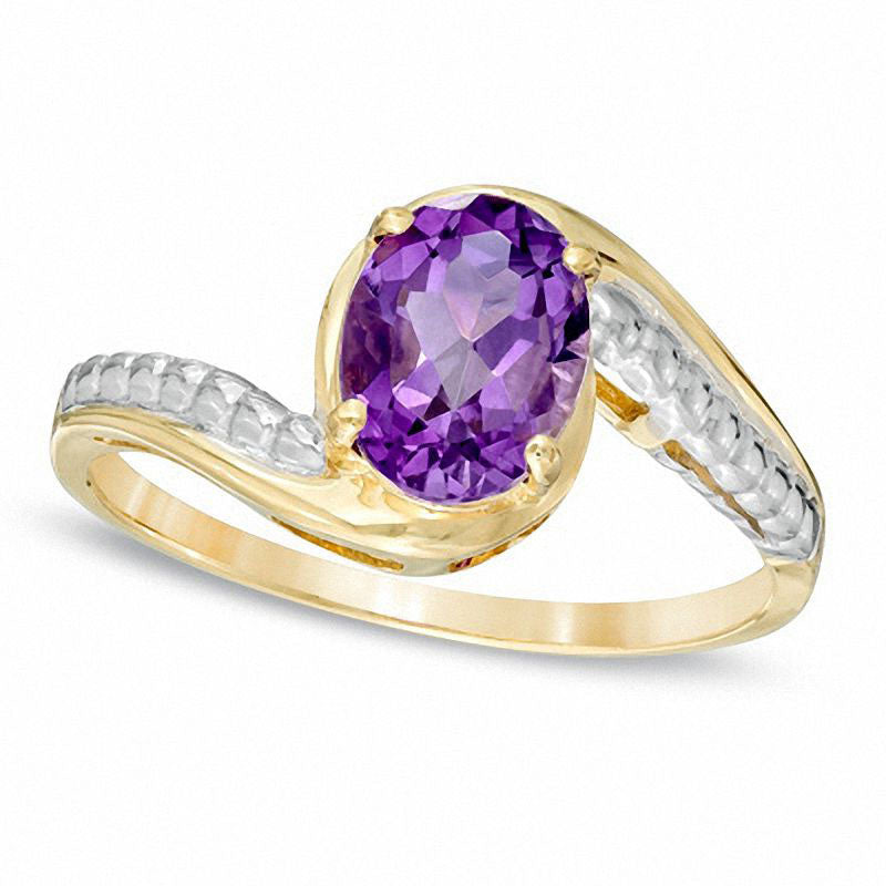 Oval Amethyst Ring in Solid 10K Yellow Gold