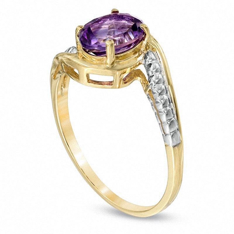 Oval Amethyst Ring in Solid 10K Yellow Gold