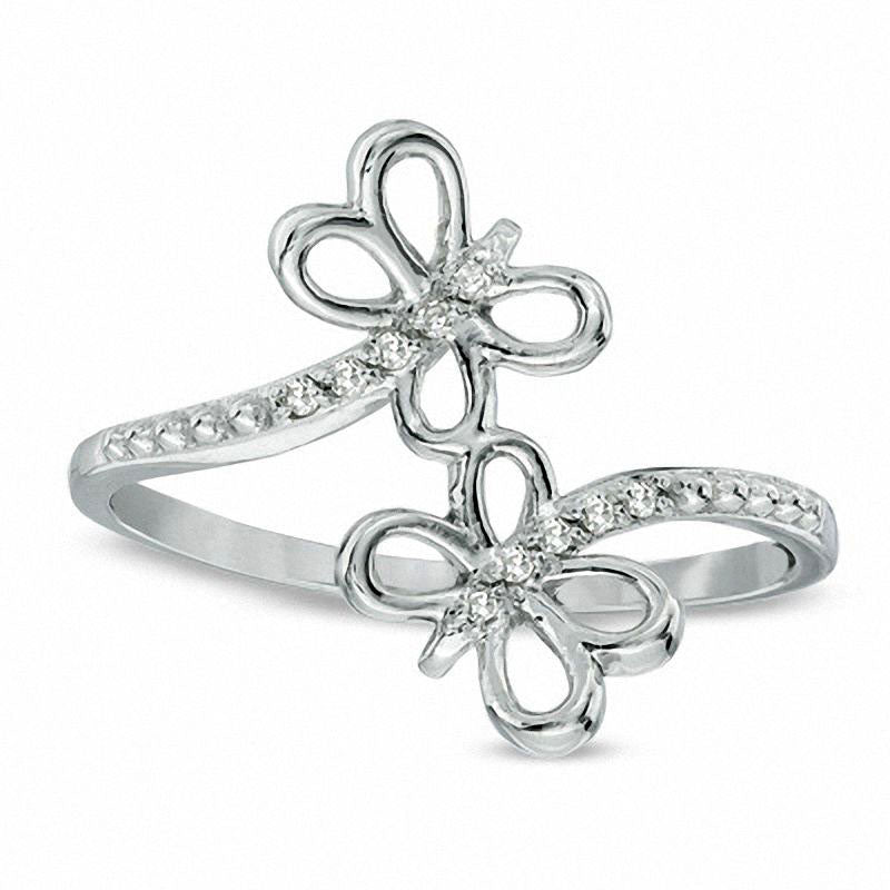 Natural Diamond Accent Butterflies Bypass Ring in Solid 10K White Gold