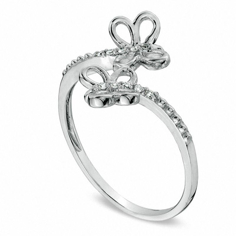 Natural Diamond Accent Butterflies Bypass Ring in Solid 10K White Gold