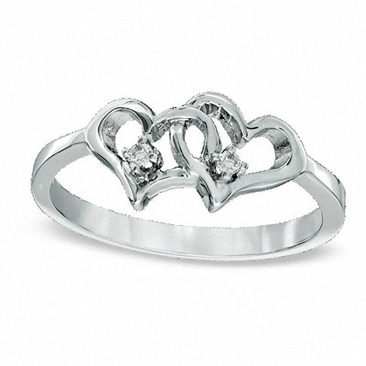 Natural Diamond Accent Double Heart Ring in Solid 10K White Gold