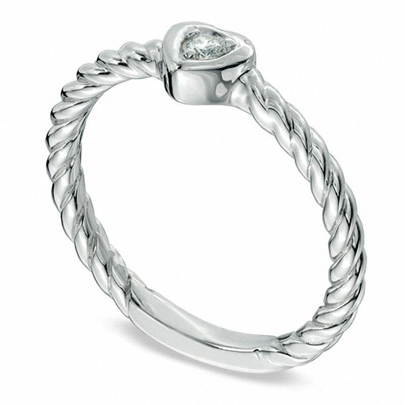 Natural Diamond Accent Solitaire Heart Ring in Sterling Silver