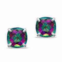 8.0mm Cushion-Cut Rainbow Quartz Stud Earrings in Sterling Silver