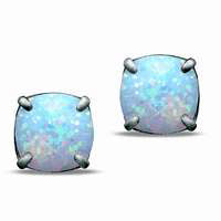 8.0mm Cushion-Cut Lab-Created Opal Stud Earrings in Sterling Silver