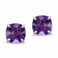 8.0mm Cushion-Cut Amethyst Stud Earrings in Sterling Silver