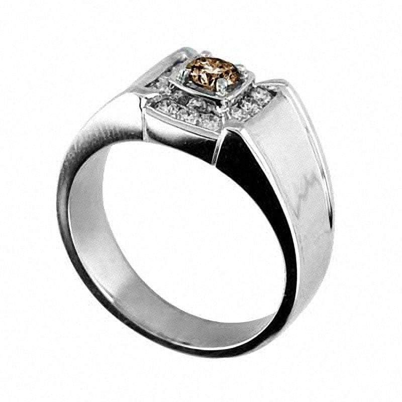 Men's 0.63 CT. T.W. Enhanced Champagne and White Natural Diamond Ring in Solid 14K White Gold