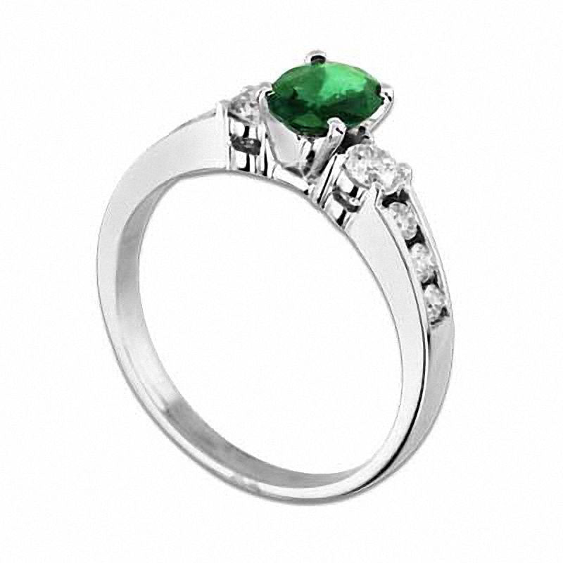 Your Stone Your Story™ Oval Emerald and 0.38 CT. T.W. Natural Diamond Ring in Solid 14K White Gold