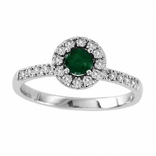 4.0mm Emerald and 0.25 CT. T.W. Natural Diamond Frame Engagement Ring in Solid 14K White Gold