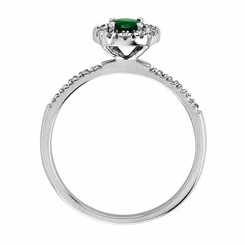 4.0mm Emerald and 0.25 CT. T.W. Natural Diamond Frame Engagement Ring in Solid 14K White Gold