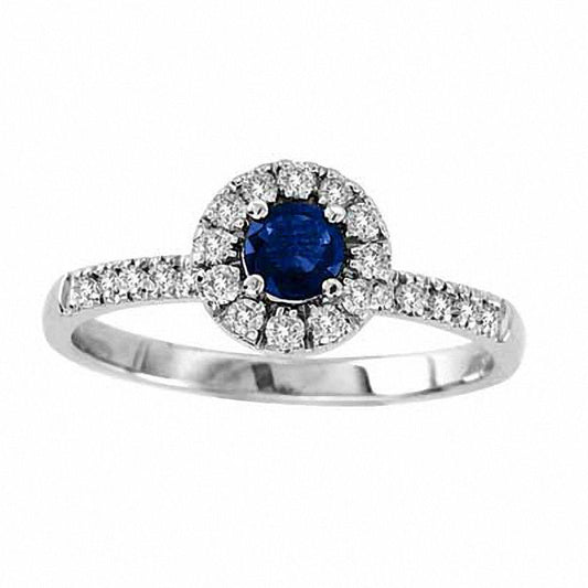 4.0mm Blue Sapphire and 0.25 CT. T.W. Natural Diamond Frame Engagement Ring in Solid 14K White Gold