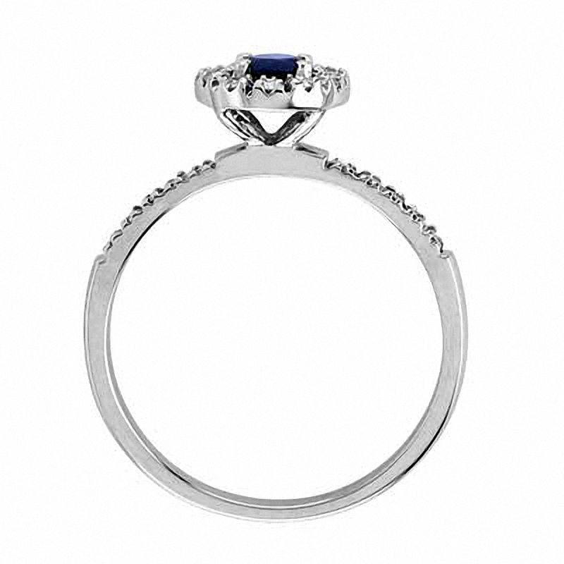 4.0mm Blue Sapphire and 0.25 CT. T.W. Natural Diamond Frame Engagement Ring in Solid 14K White Gold