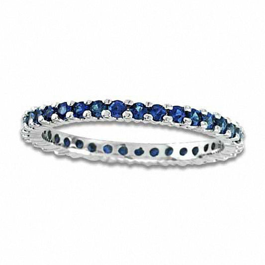 Blue Sapphire Eternity Band in Solid 14K White Gold