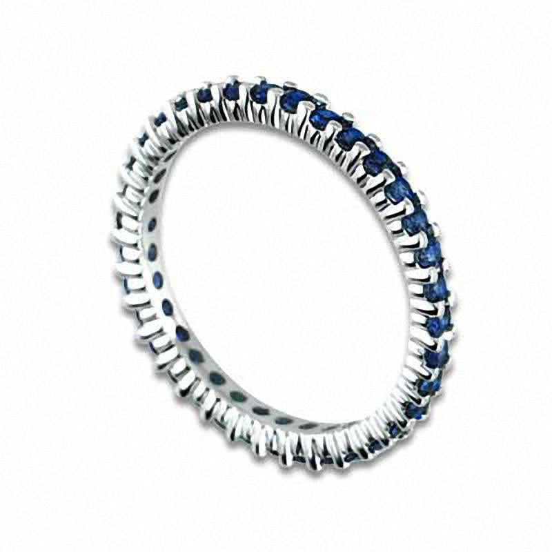 Blue Sapphire Eternity Band in Solid 14K White Gold