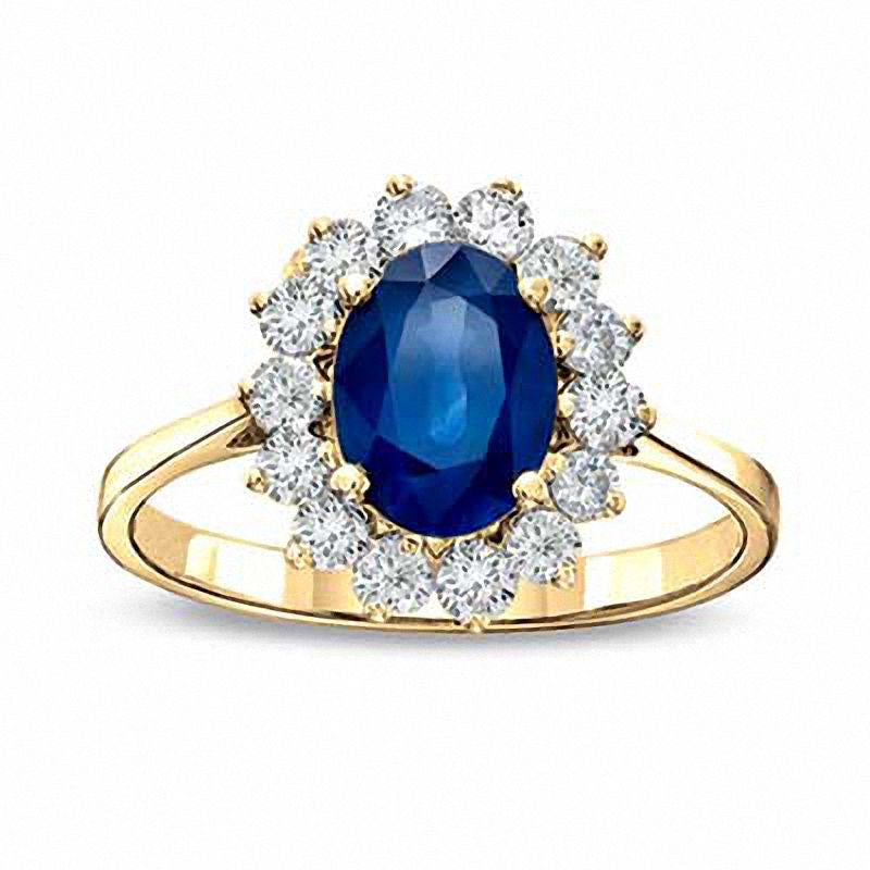 Oval Blue Sapphire and 0.33 CT. T.W. Natural Diamond Engagement Ring in Solid 14K Gold