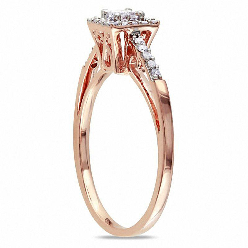 0.20 CT. T.W. Quad Princess-Cut Natural Diamond Square Frame Engagement Ring in Solid 10K Rose Gold