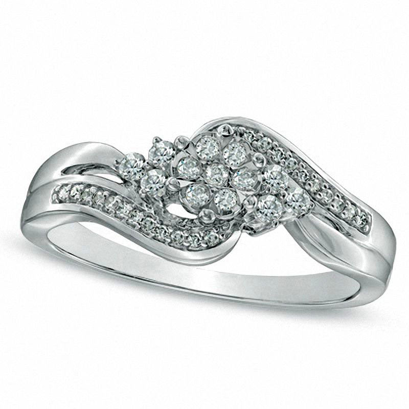 0.20 CT. T.W. Natural Diamond Split Shank Flower Promise Ring in Solid 10K White Gold