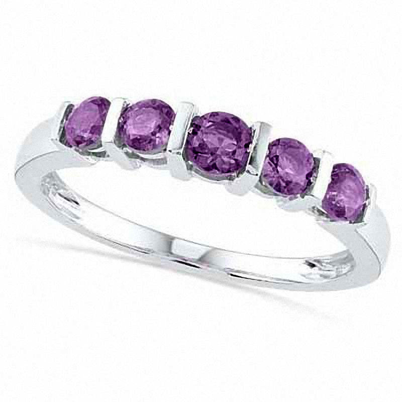 Amethyst Five Stone Anniversary Band in Sterling Silver