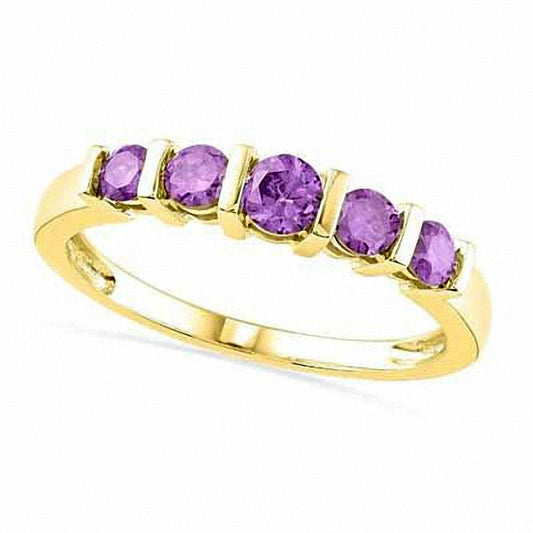 Amethyst Five Stone Band in Solid 10K Yellow Gold