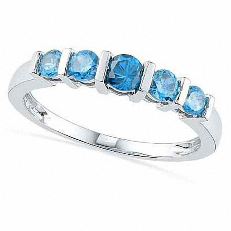 Blue Topaz Five Stone Anniversary Band in Sterling Silver