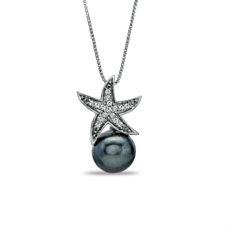 7.0 - 8.0mm Grey Cultured Freshwater Pearl and 0.1 CT. T.W. Natural Diamond Starfish Pendant in Sterling Silver