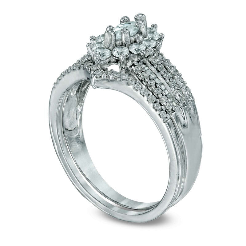 1.0 CT. T.W. Marquise Natural Diamond Frame Bridal Engagement Ring Set in Solid 10K White Gold